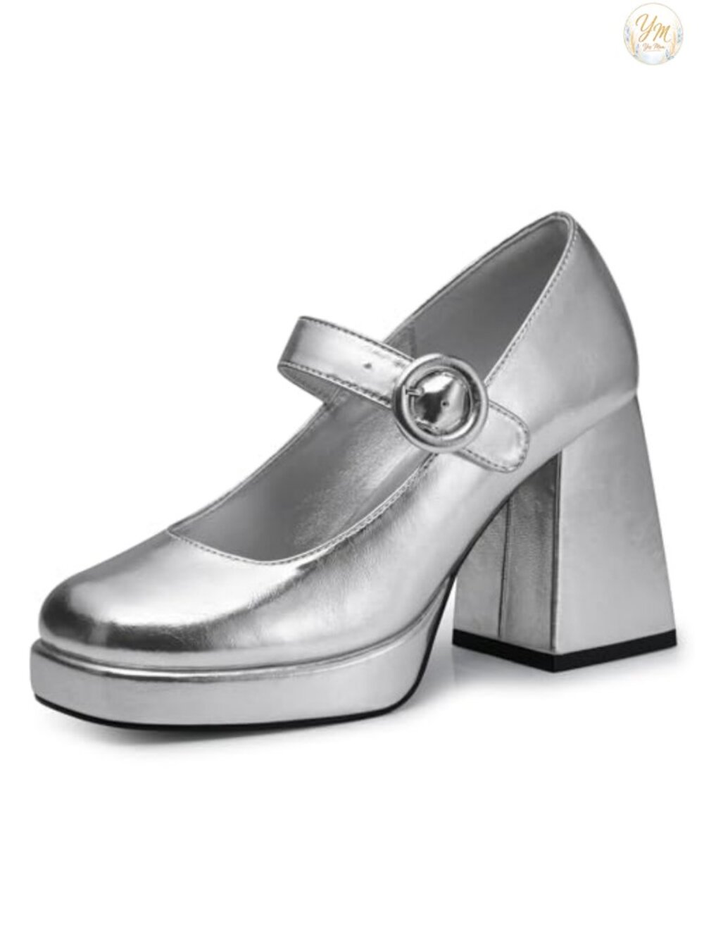 Women Mary Jane Pumps Closed Toe Chunky Block Heel Faux Leather Comfort